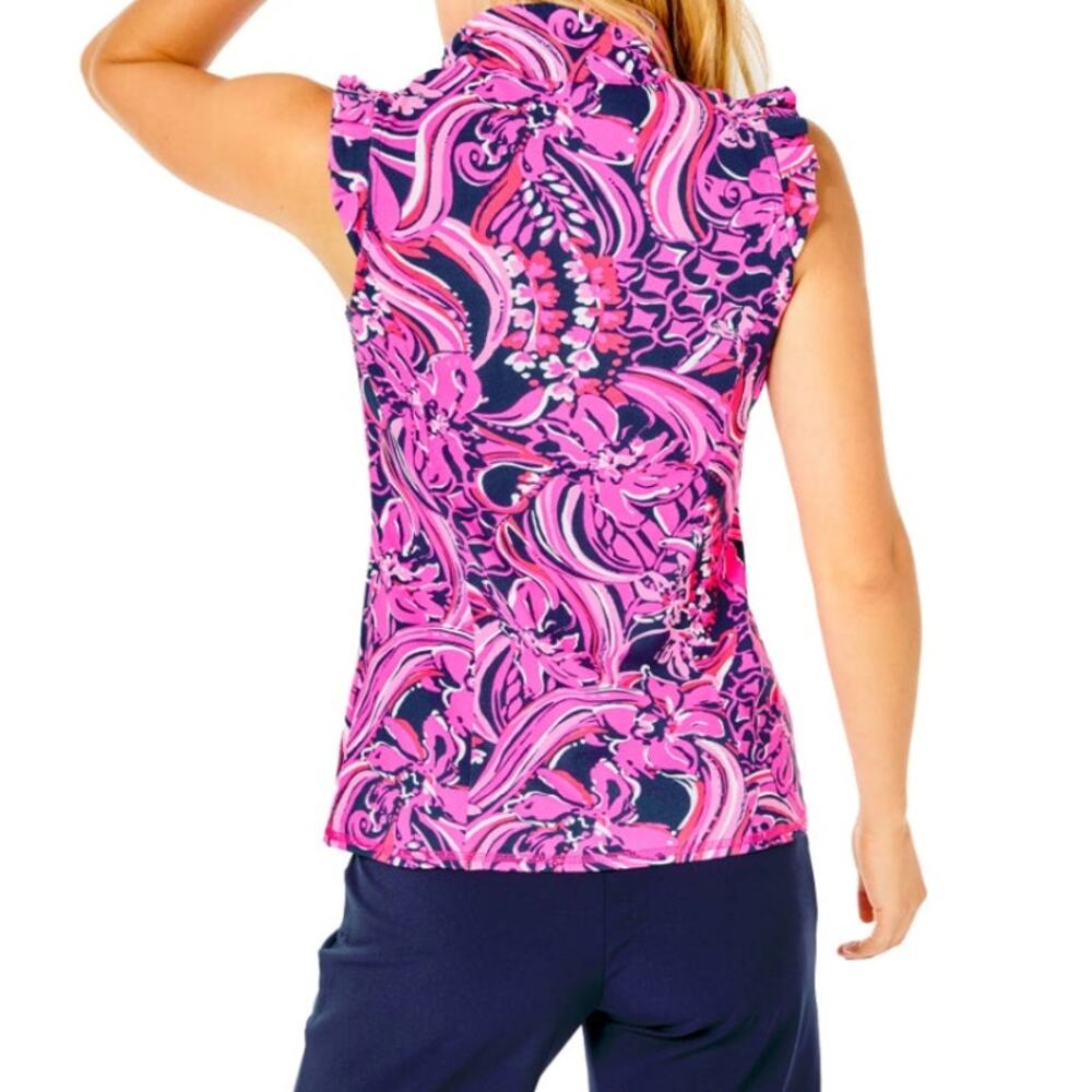 Lilly Pulitzer Luxletic Larissa Ruffle Half Zip XS Golf Top Sleeveless Preppy - Picture 2 of 12